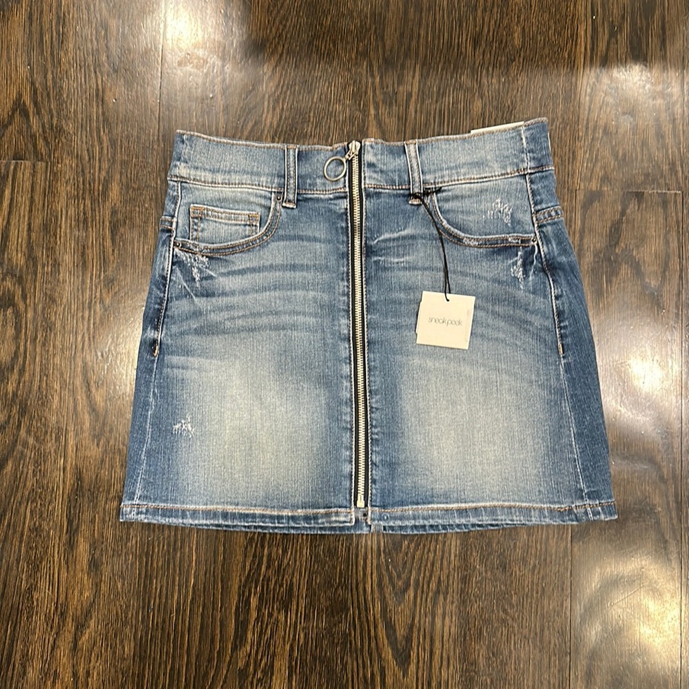 NWT Sneak Peek high rise denim Jean skirt zipper size small